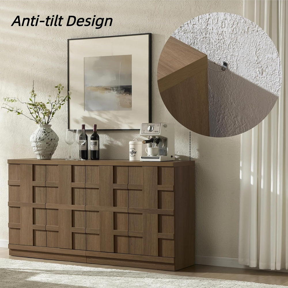 VividVibe Buffet Cabinet Sideboard with Storage, 93.9”Large 3D Woven Texture ...