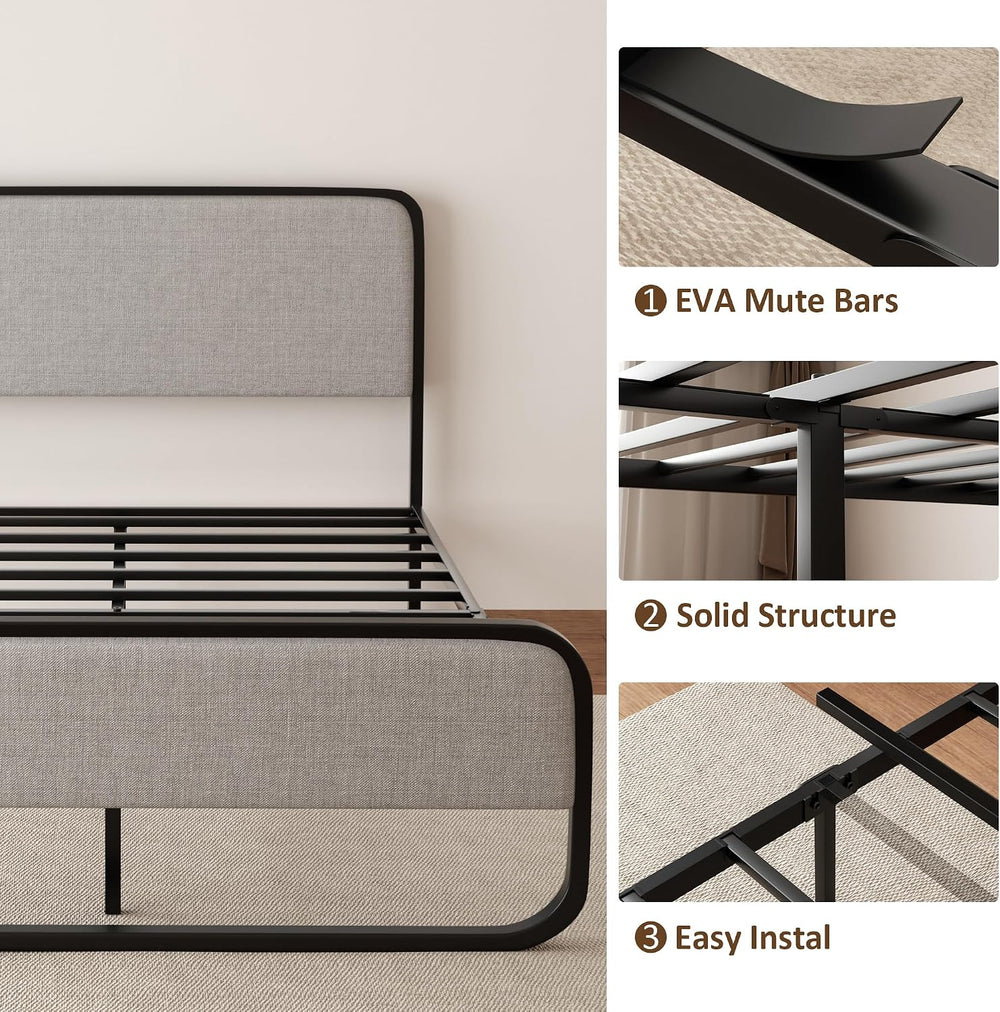 Sismplly Queen Size Upholstered Bed Frame with Curved Headboard and Footboard...