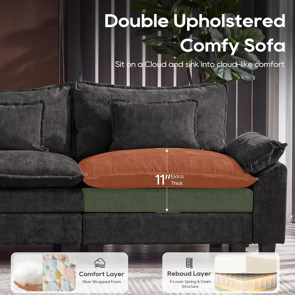 URRED Oversized Modular Sectional Sofa,Black:87" L Shaped