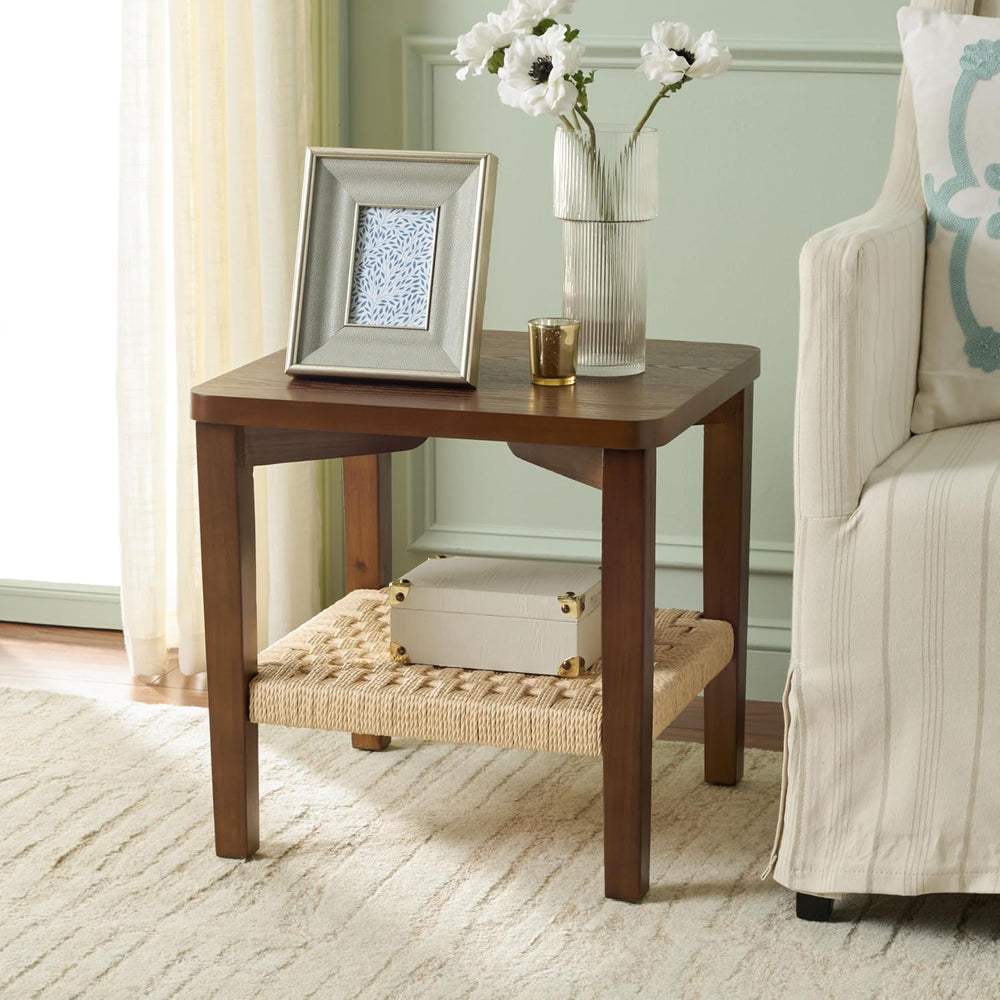 SAFAVIEH Home Collection - Raki End Table, Walnut Brown Square Accent Side Ta...