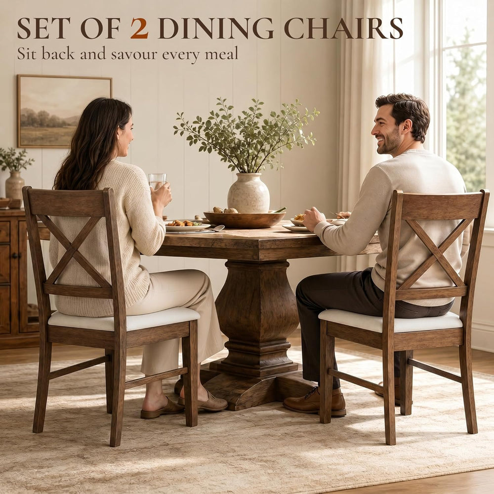 HOMCOM Dining Chairs Set of 2, Upholstered Kitchen Chairs with Rubberwood Fra...