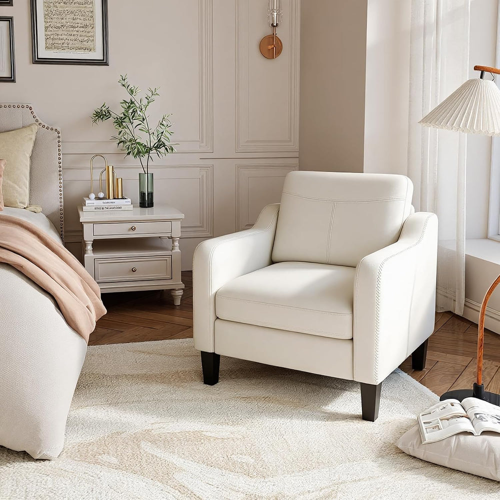 MALOL PU Leather Accent Chair Set of 2 with Solid Wood Frame, Beige