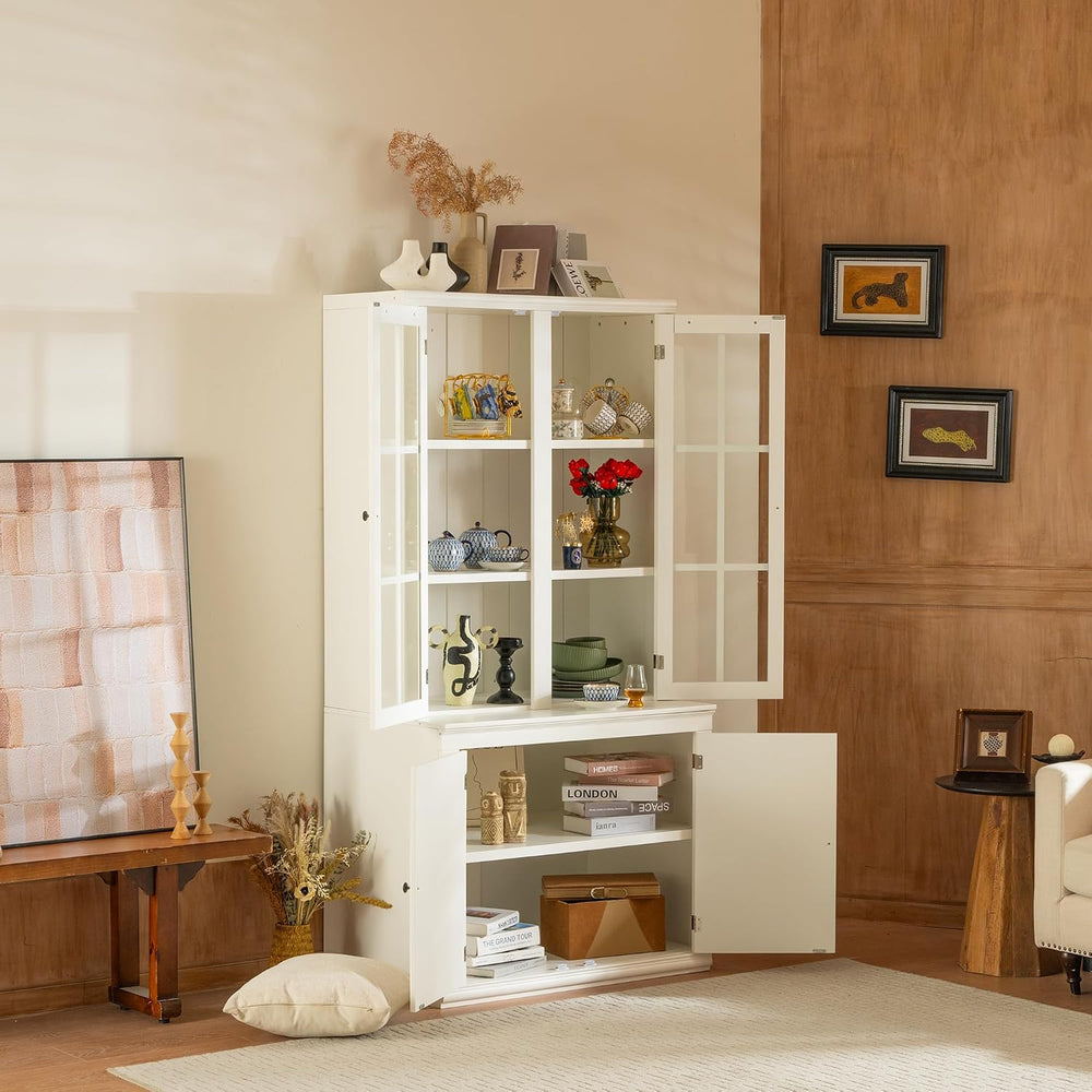 roomfitters 75.25'' Pantry Cabinet with Glass Door, Farmhouse Hutch D...