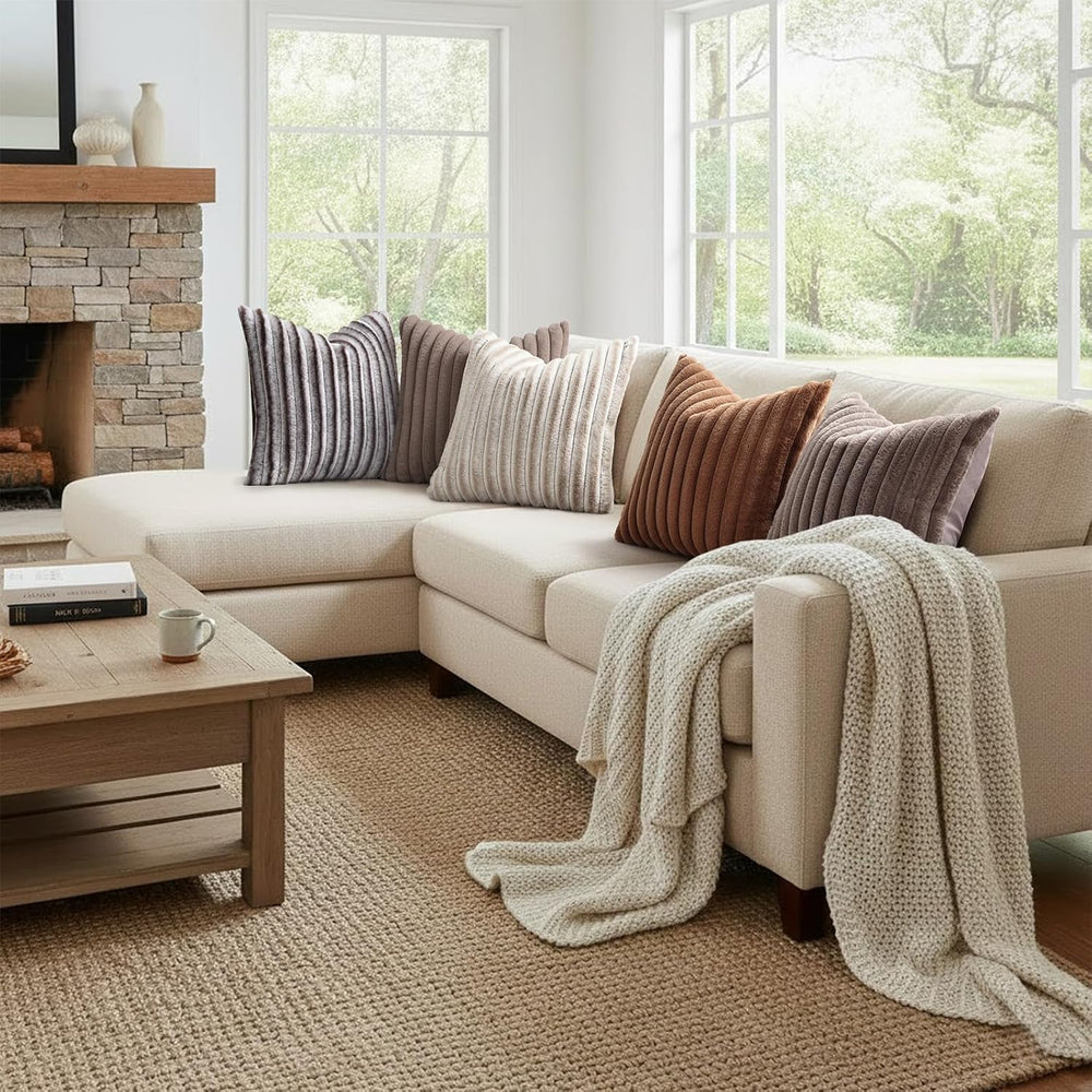 decorUhome Fall Faux Fur Throw Pillow Covers 26x26 Set of 2 Brown
