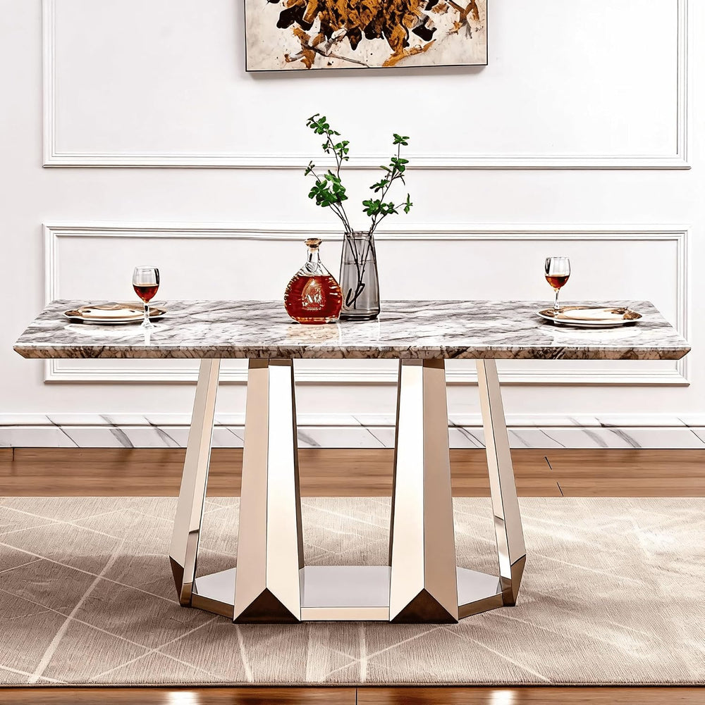 70" Rectangle Faux Marble Luxury Grey Dining Table for 6-8 People, Moder...