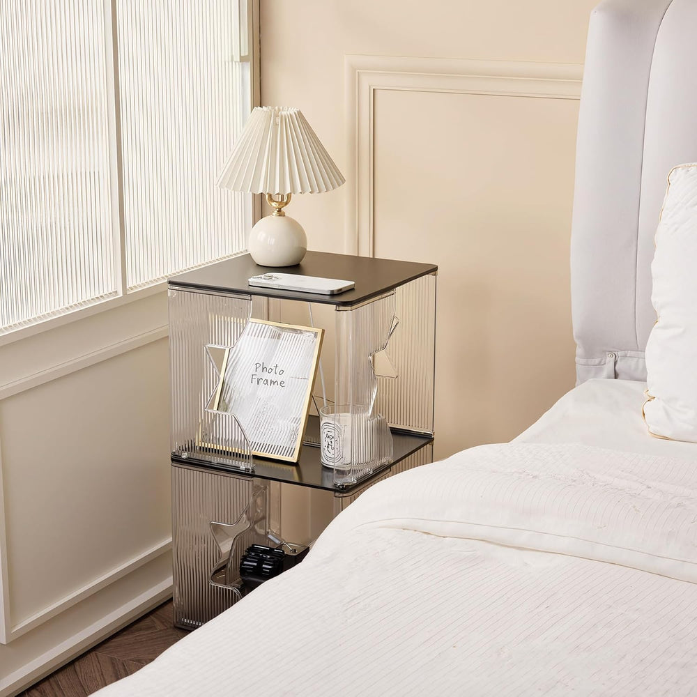 MUKAI Side Tables Set of 2 End Table with 3 Storage Shelve Transparent Bedsid...