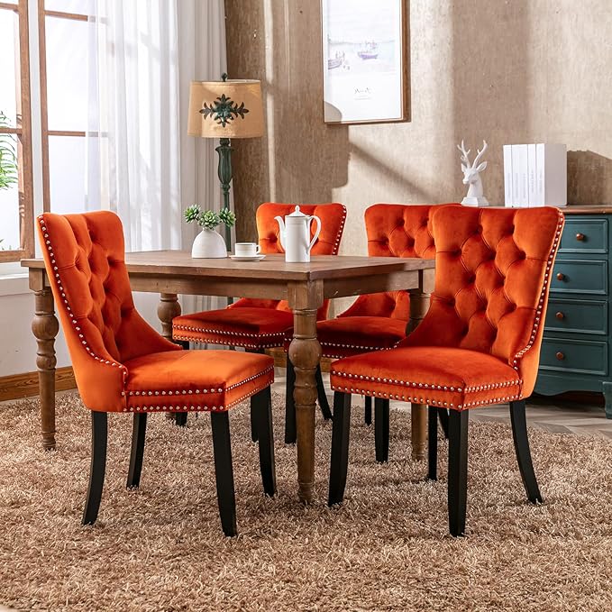 Modern Dining Chairs Set of 2, Tufted Upholstered Dining Chair with Solid Woo...