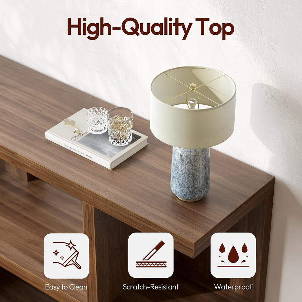 TIQLAB 70.9‘’ Extra Long Sofa Table with Power Outlet&Shelf, Black Walnut...
