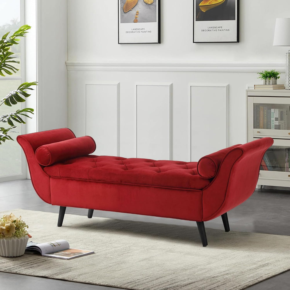 65" Storage Benches Velvet End of Bed Bench Storage Ottoman with Button-...