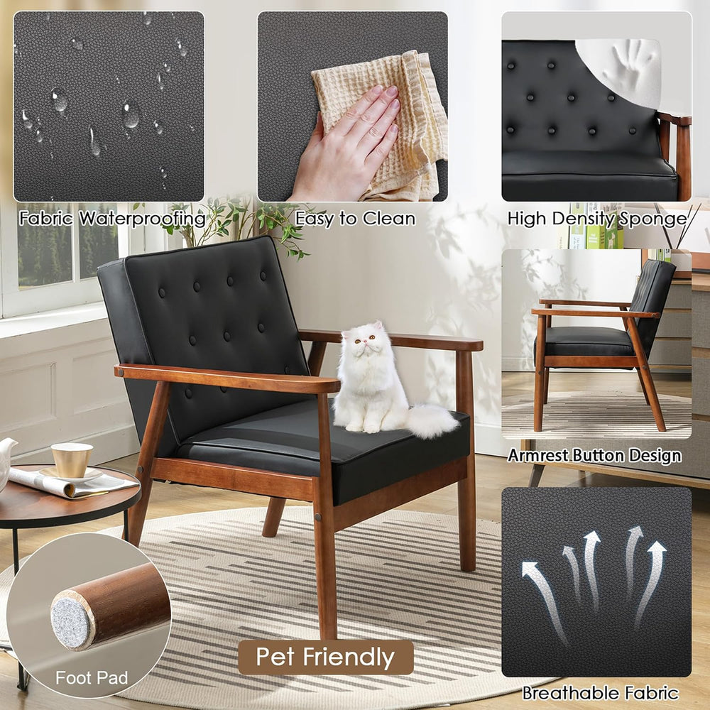 Waiting Room Accent Chairs Set of 2, Black Leather ArmChairs, Office Guest | ...