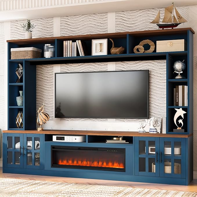 95.5" W Wall Unit Entertainment Center with Bookshelves for TVs up to 80...