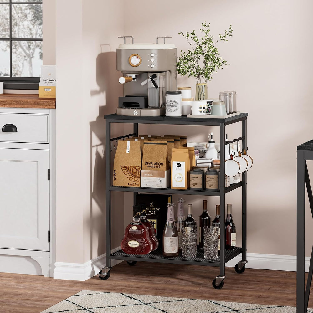 Homleke 3-Tier Rolling Kitchen Microwave Cart, Utility Cart | with Lockable W...