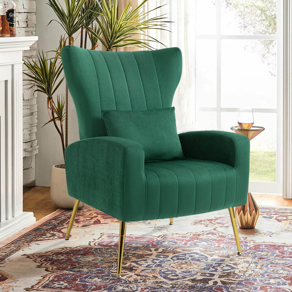 Modern Accent Chairs Set of 2, Wingback Chair with Arm & Gold Legs, Livin...