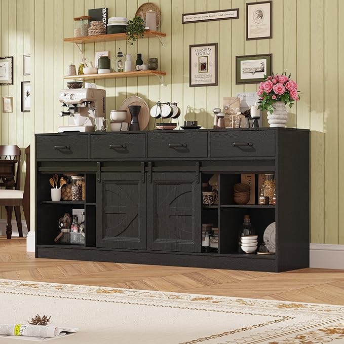 St.Mandyu 70" Large Farmhouse TV Stand for 85/80/75/70 Inch TVs w/4 Draw...