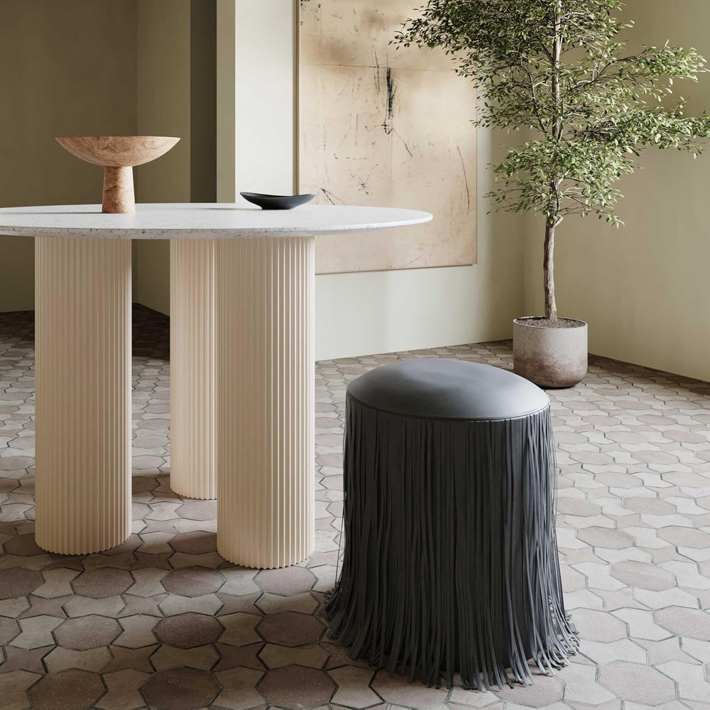Tov Furniture Shag Me Black Performance Vegan Leather Ottoman