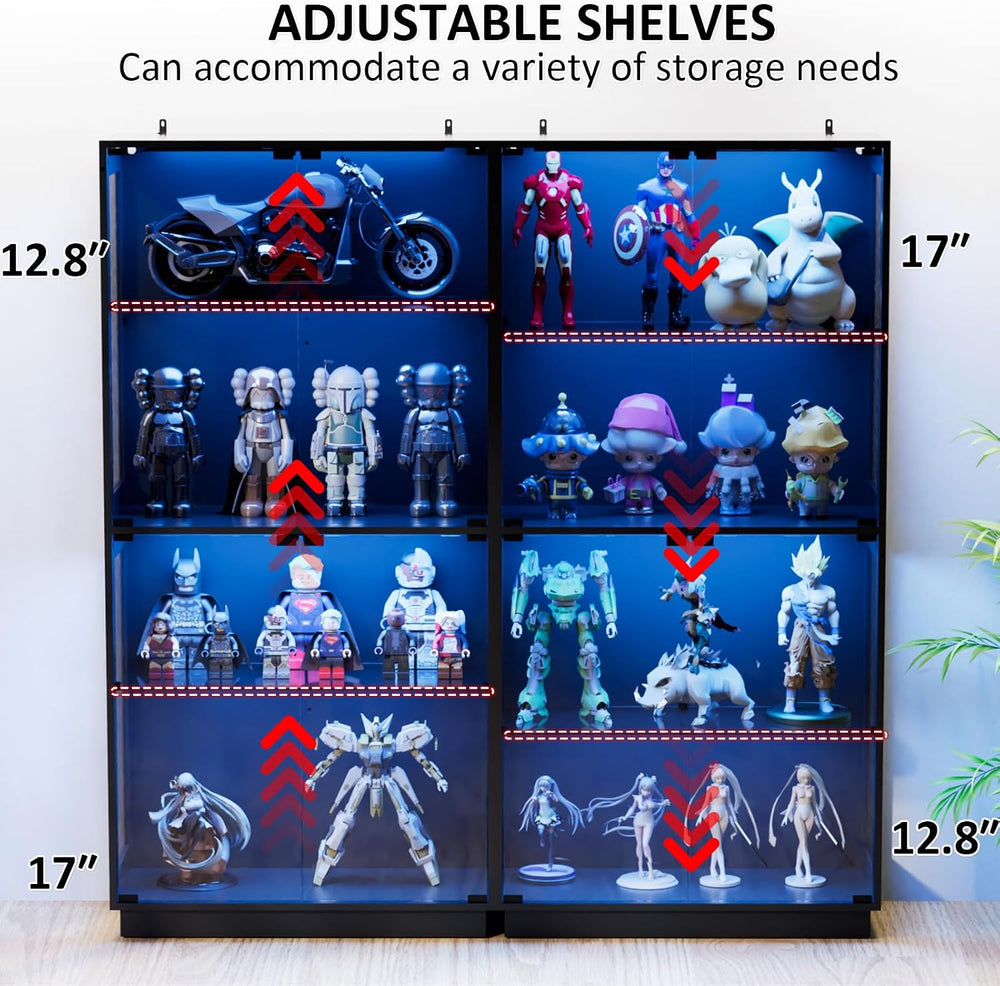 Display Cabinet with Glass Doors 4 Tier Glass Display Case with RGB LED Light...