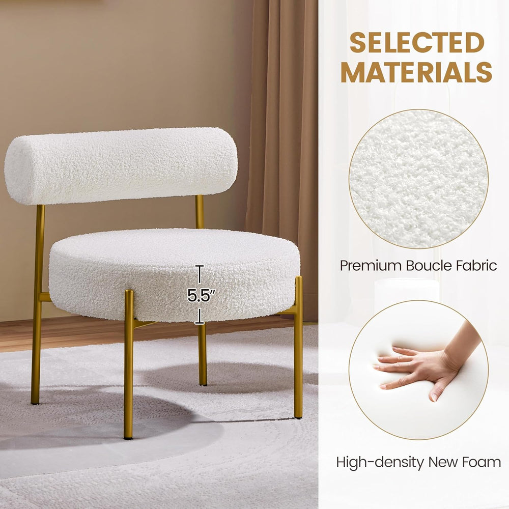 Yaheetech Accent Chair, Modern Tufted Vanity Chair, White | Boucle Fabric Van...