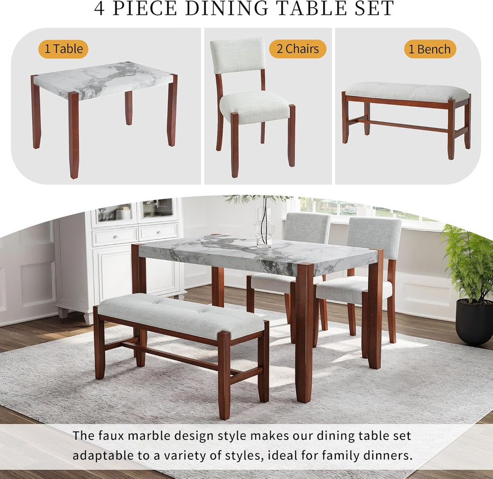 Merax 4 Piece Dining Table Set, Faux Marble Table and 2 Upholstered Chairs 1 ...