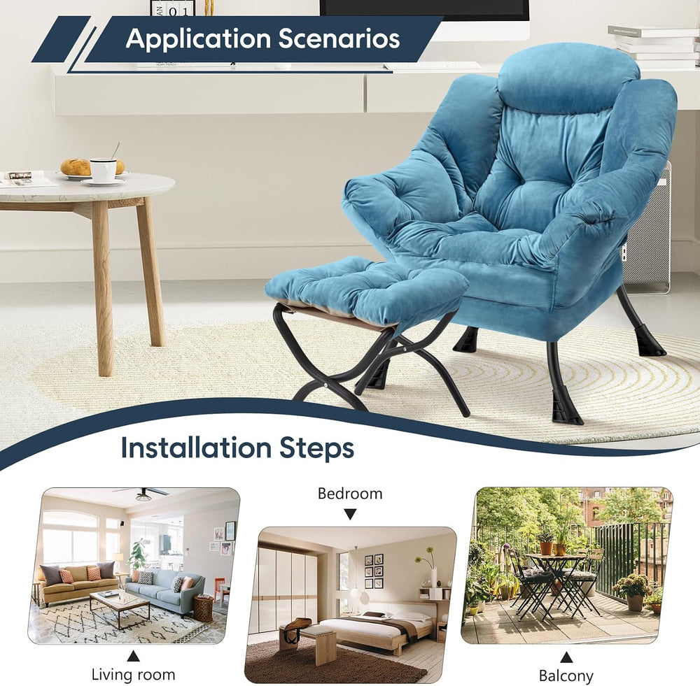 Lazy Chair with Folding Ottoman Modern Large Accent Chair,Contemporary Lounge...