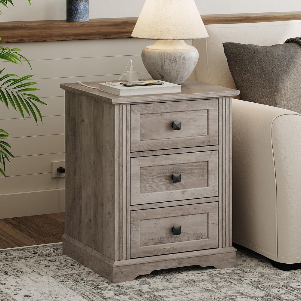 RALGEND Nightstand Set of 2, Night Stand with 3 Drawers, 18 Inch Wide End Tab...