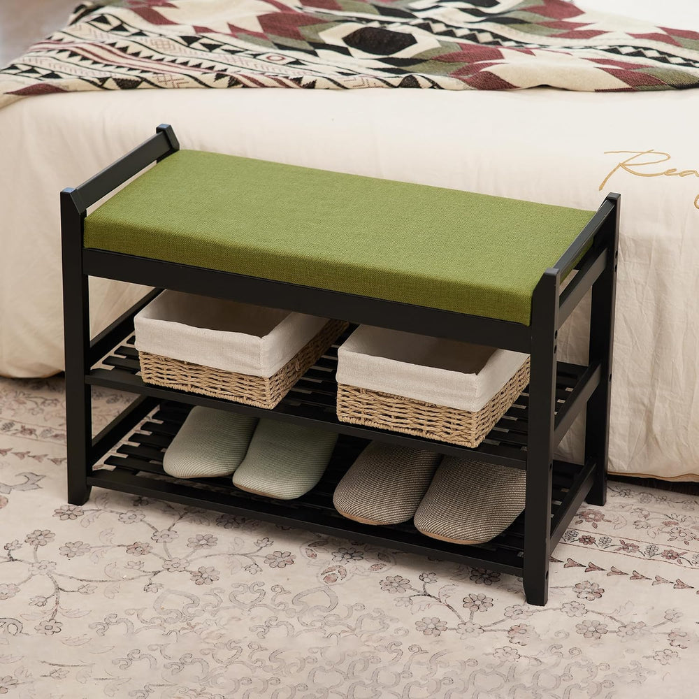 PETKABOO Shoe Rack Bench with Storage 27.6 in, Black Shoe Storage Bench with ...