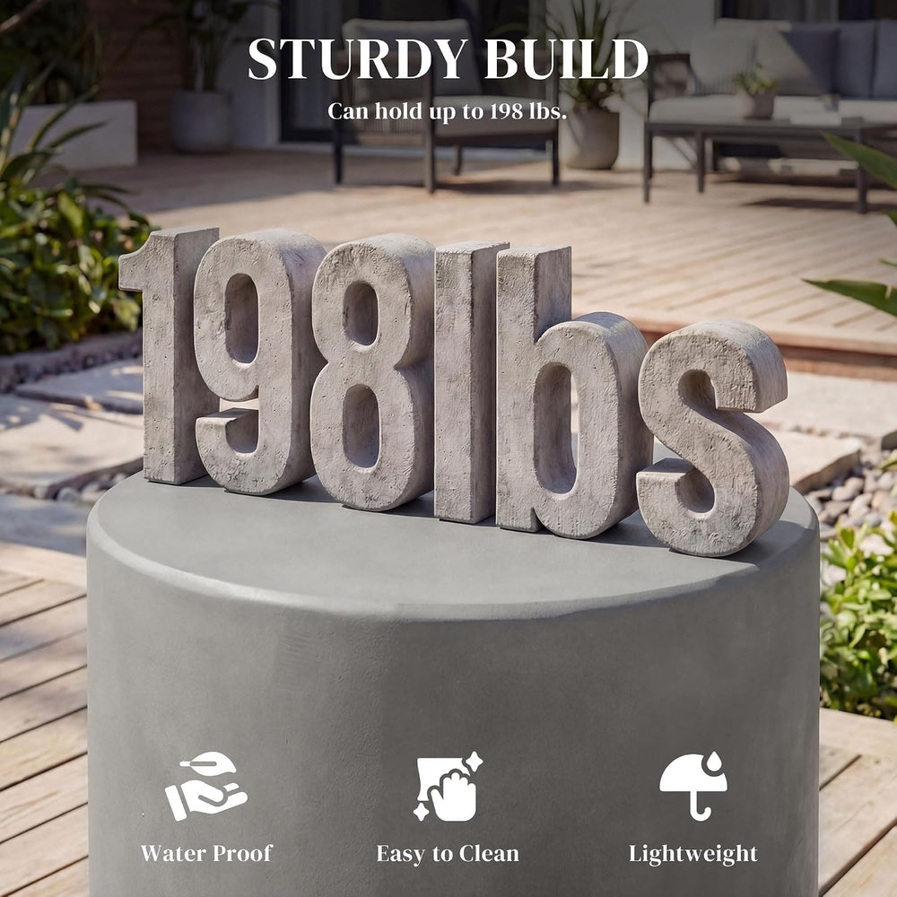 HOMCOM Outdoor Side Table Round Small End Table Concrete Finish Light Gray