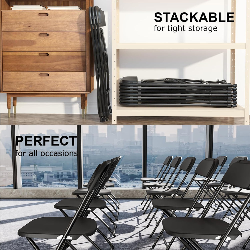 Black Folding Chairs 10 Pack for Wedding Party School, 350lbs