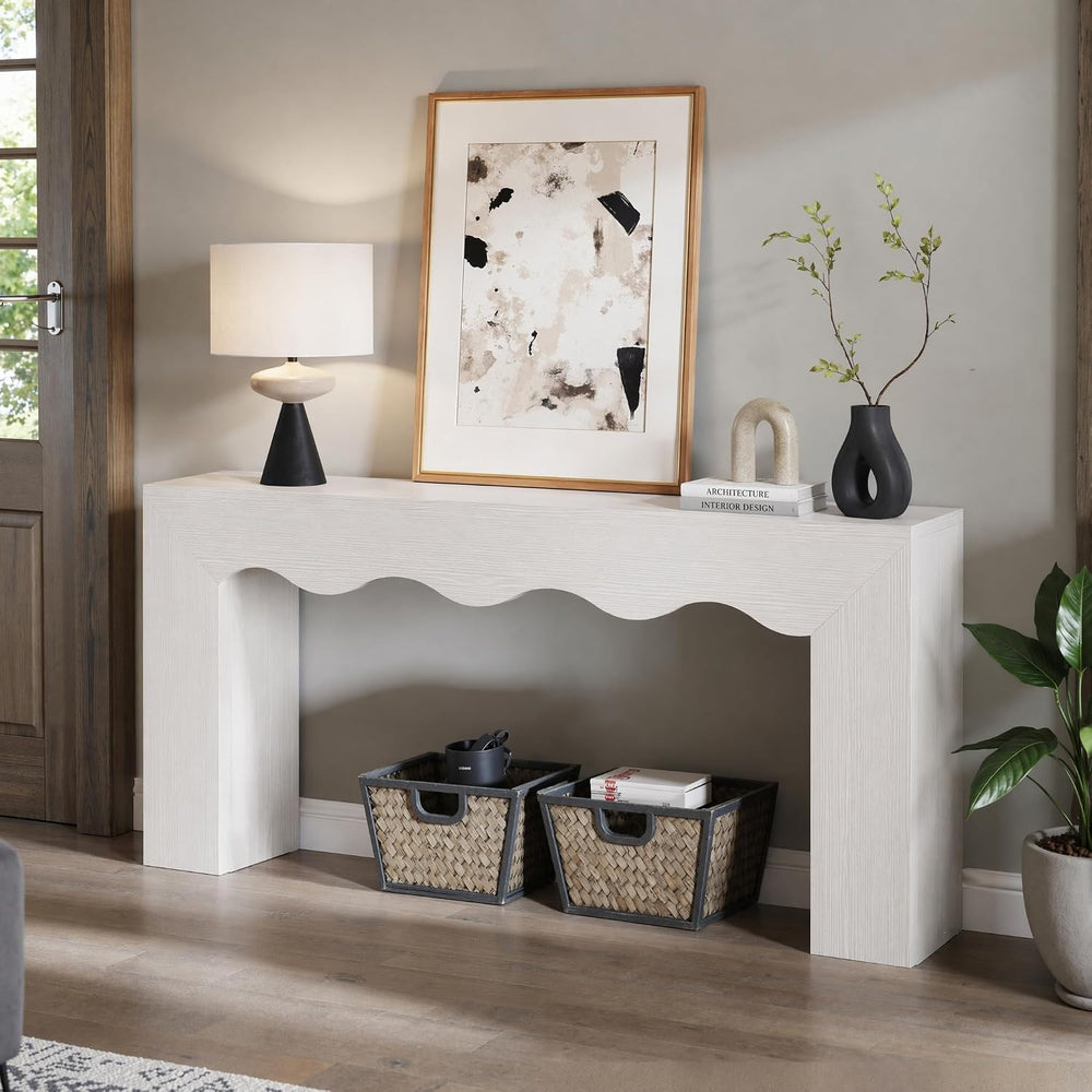 Tribesigns 63" Farmhouse Console Table with Wavy Edge | Wooden Couch Tab...