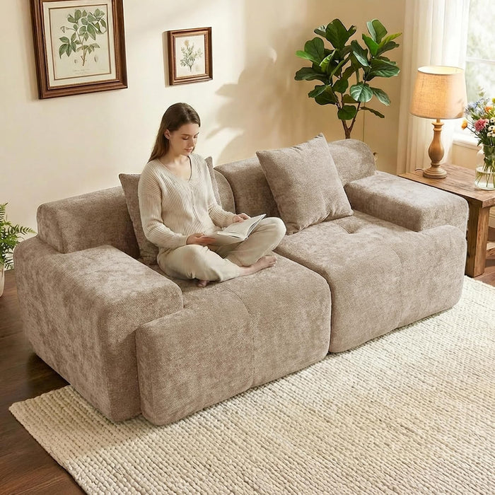 84" Modular Loveseat Couch, 30" Deep Seat Boneless Sofa, Khaki