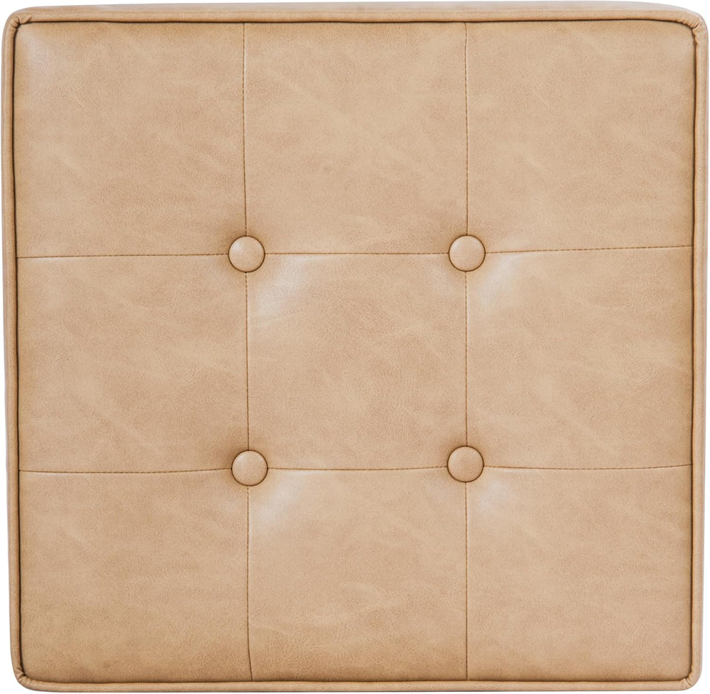HomePop Square Tufted Storage Ottoman - Sand Faux Leather