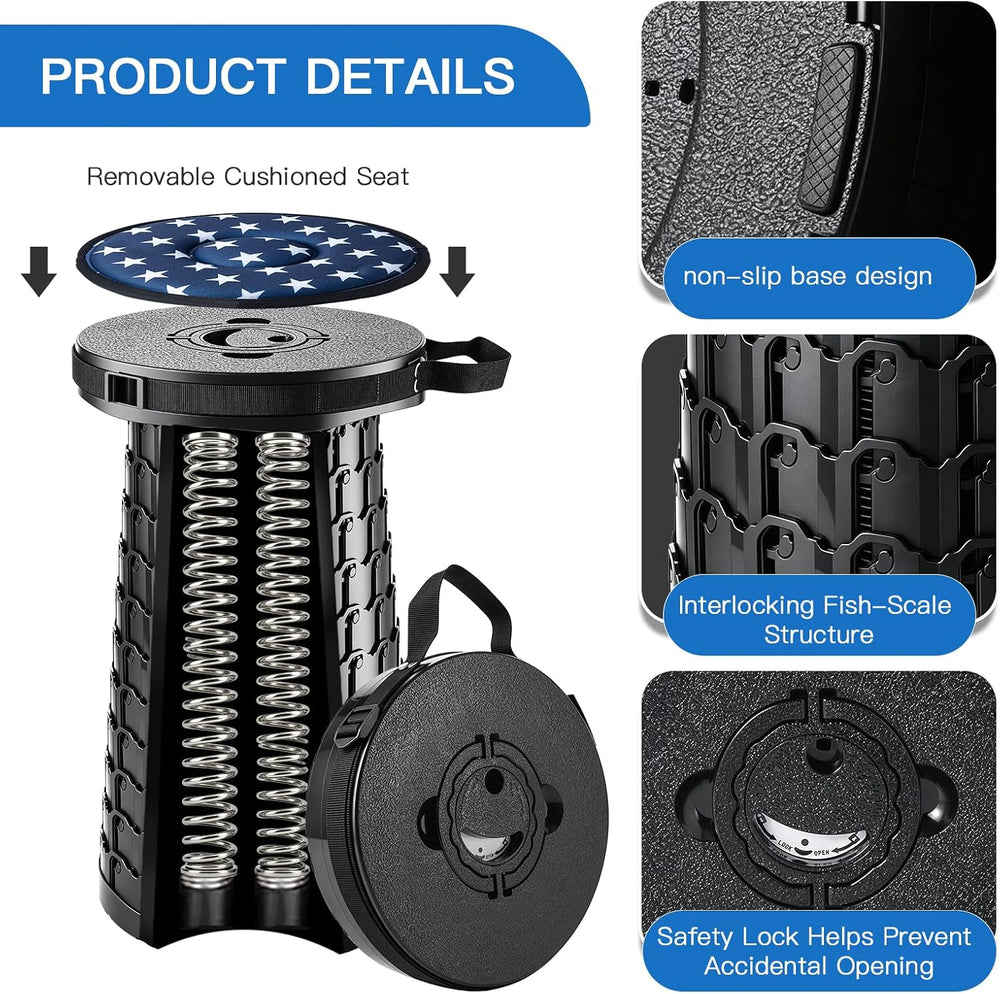 800 lb Portable Collapsible Stool for Adults - Black + Cushion