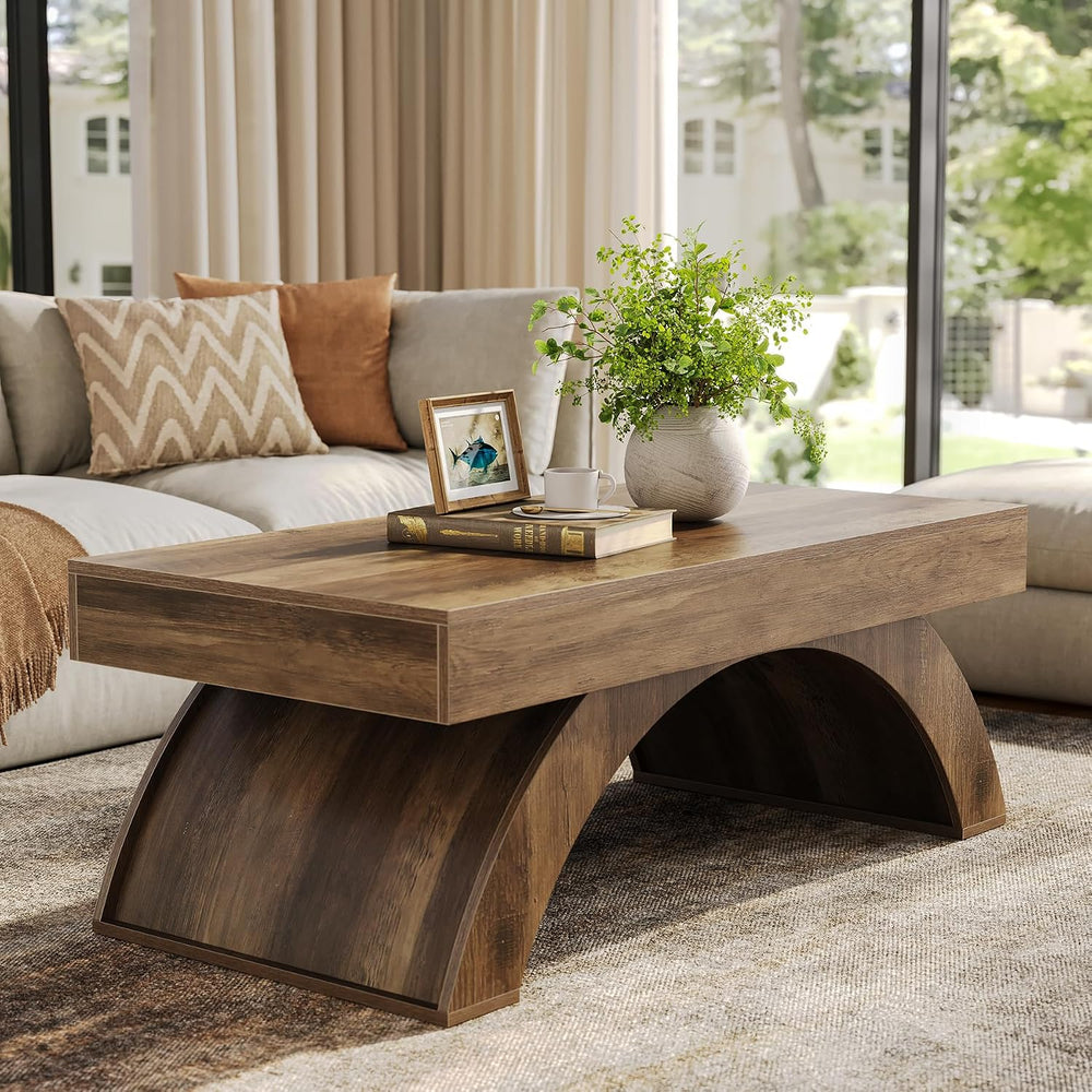 LITTLE TREE Modern Coffee Table, 47” Living Room Table, Rectangle Coffee Tabl...
