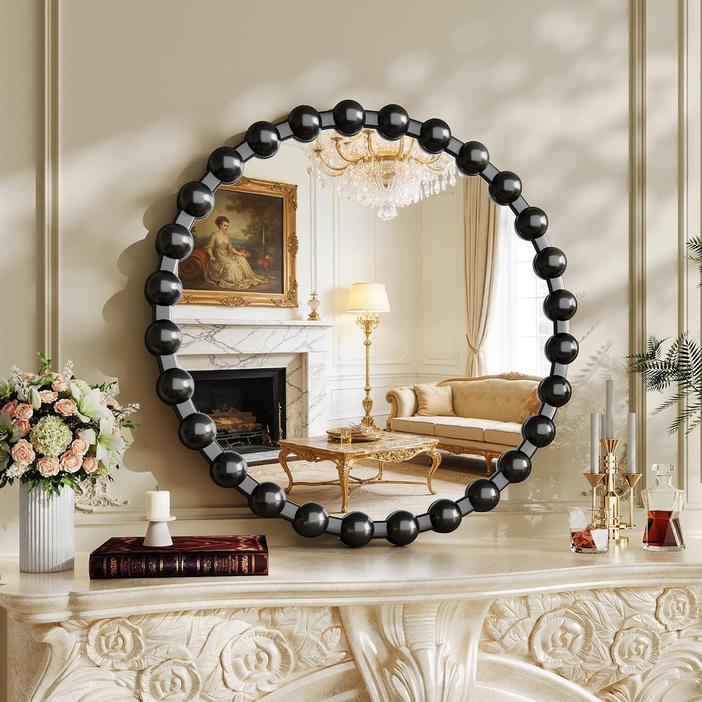 24 Inch Black Round Mirror, Circle Wall Mirror Vanity