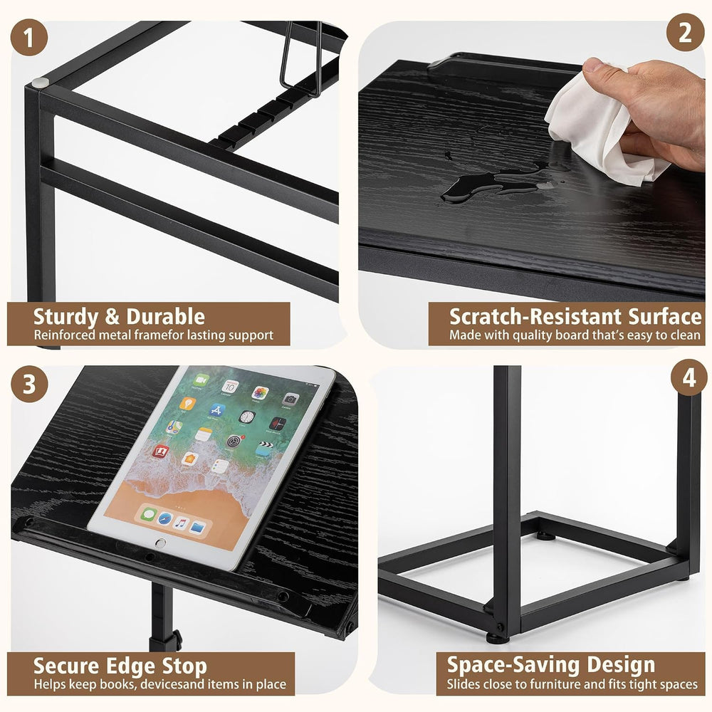 facka C Shaped TV Tray Table, Adjustable Height & 0-60° Tilt for Couch