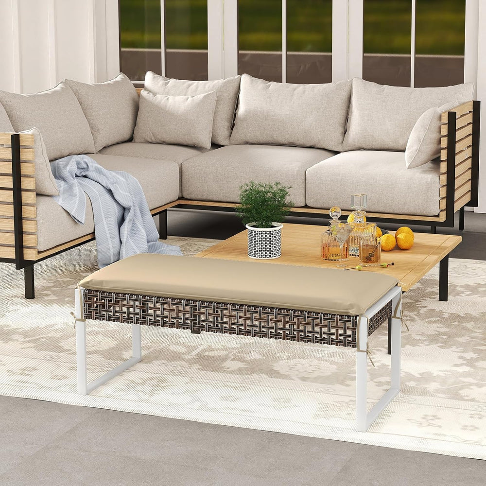 Tangkula Outdoor Ottoman, Patio Rattan Heavy Duty Wicker Footrest with Soft C...