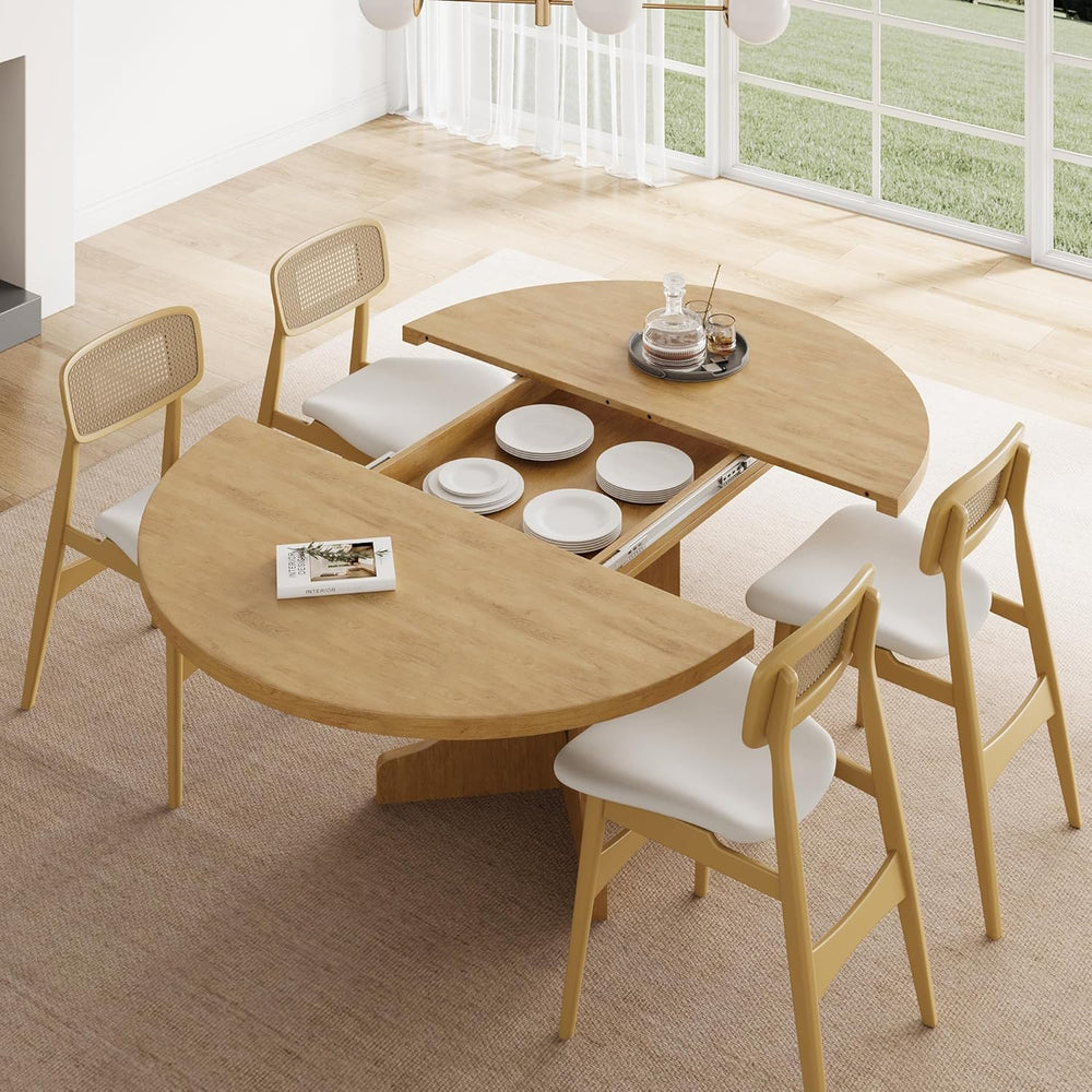 Feonase 59" Round Extendable Dining Room Table for 6, Modern Oval Kitche...