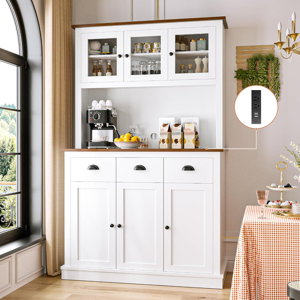MU 71" Kitchen Pantry Cabinet with Charging Station, Tall Pantry Hutch w...