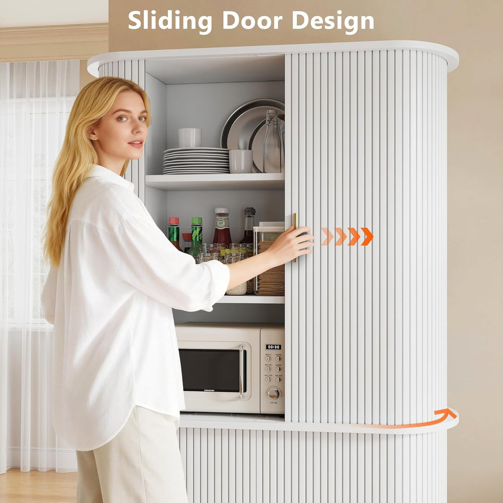 iPormis Kitchen Pantry with Sliding Doors, Tall Modern Curved Pantry Storage ...