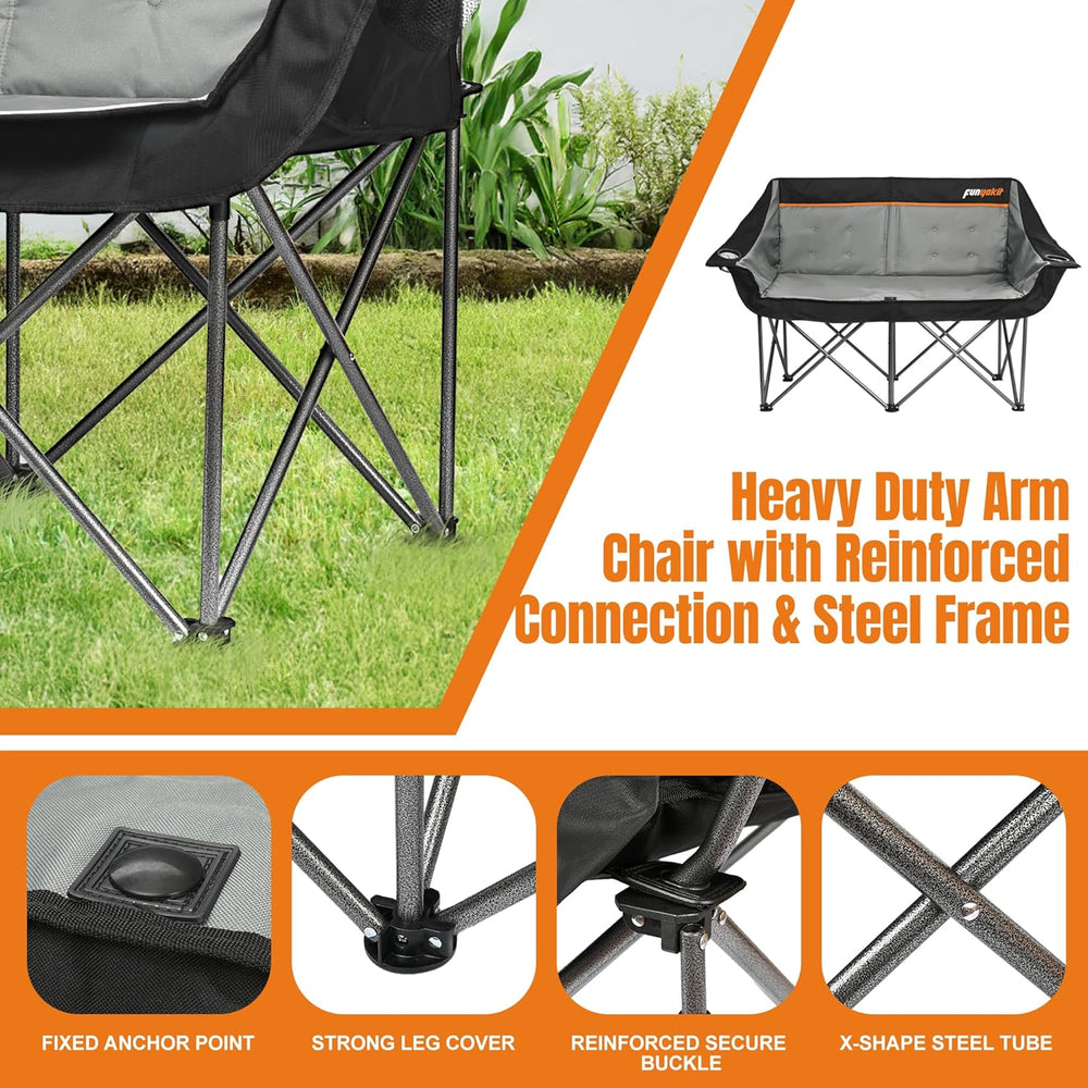 2 Person Camping Chair, Heavy Duty 650LBS Padded Loveseat for Couples & P...