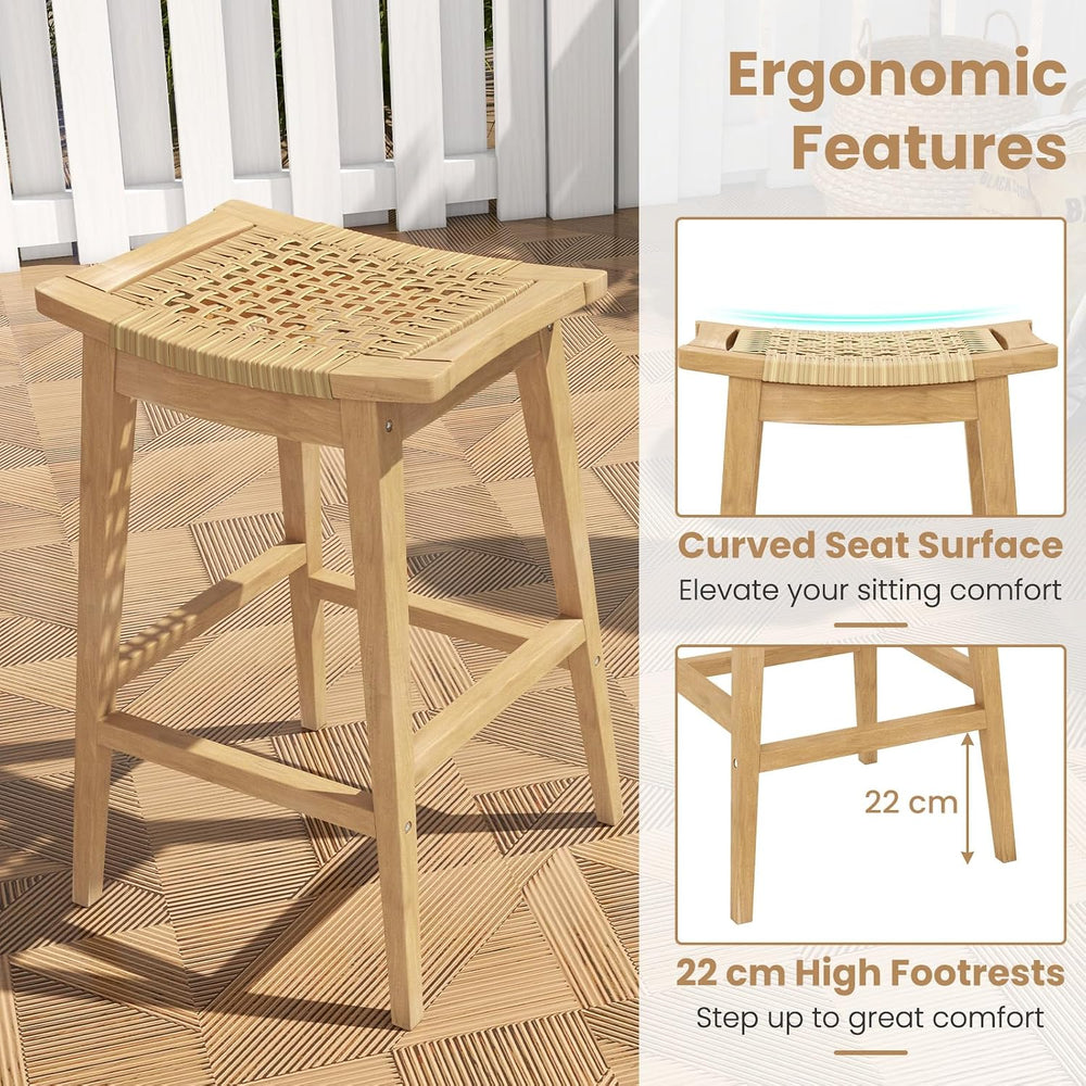 Tangkula Wood Bar Stool Set of 2, 29” Patio Rattan Acacia Barstool with Footr...