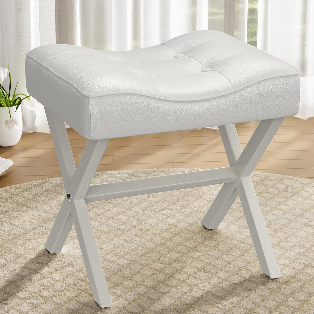 Memobarco 18-Inch Large Leather Vanity Stool, Vanity Chair with Metal X-Leg, ...