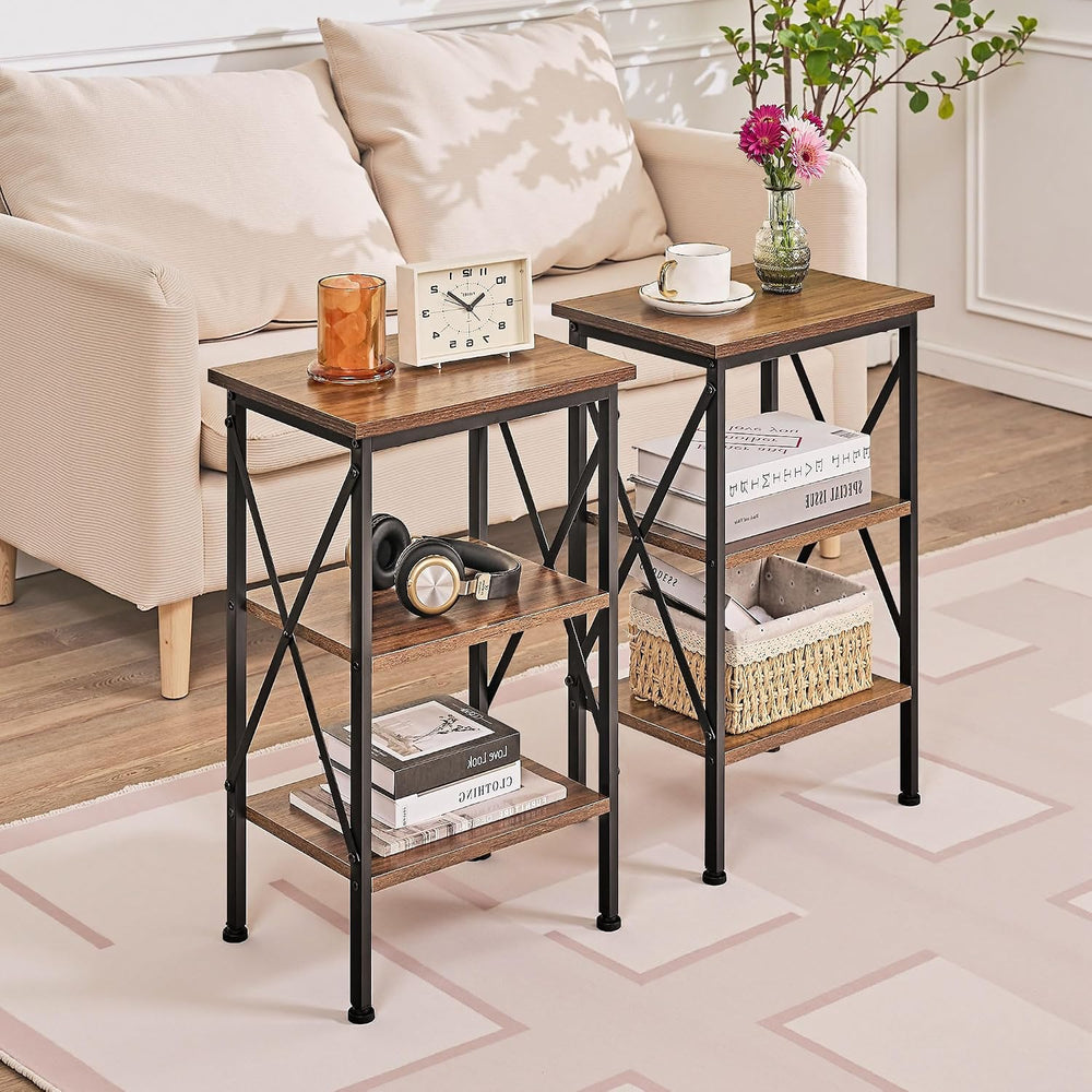 VECELO End Side Table Night Stand,X-Design with Storage Shelf for Bedroom,Liv...