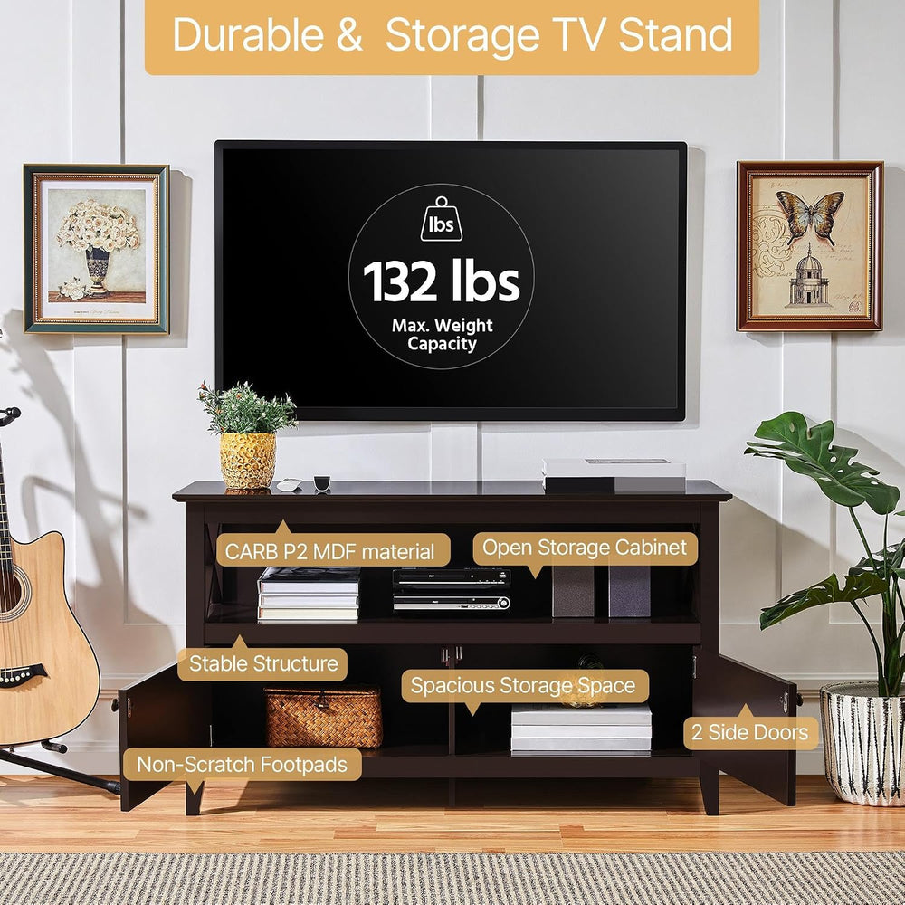 Yaheetech 42in Small TV Stand with Storage, Espresso X-Frame Media Cabinet