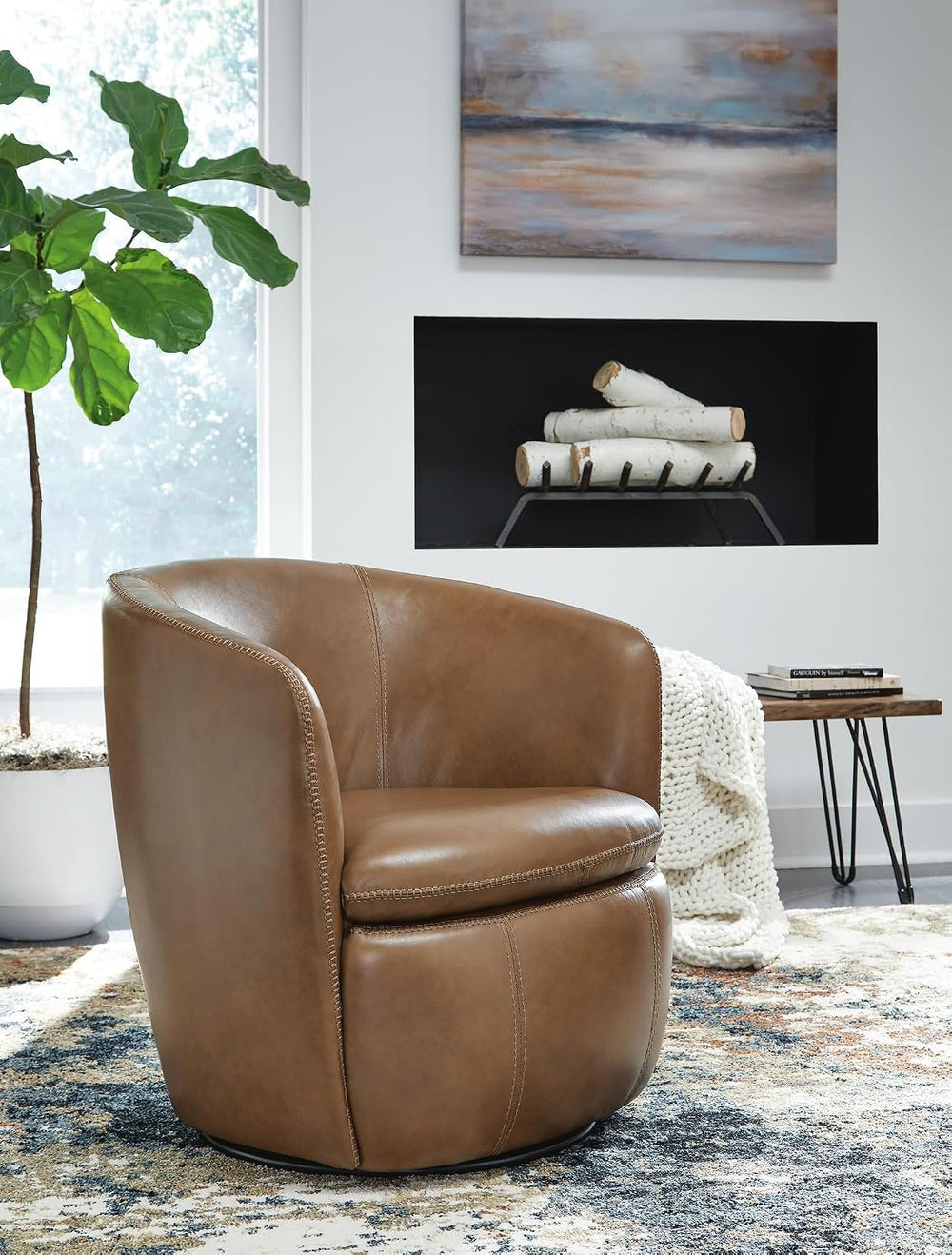 Signature Design by Ashley Modern Top Grain Leather Swivel Barrel Chair