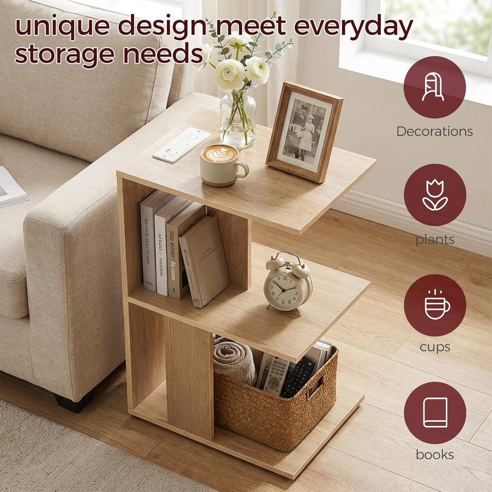 MAHANCRIS End Table with Charging Station, C-Shaped Narrow Side Table, Natura...