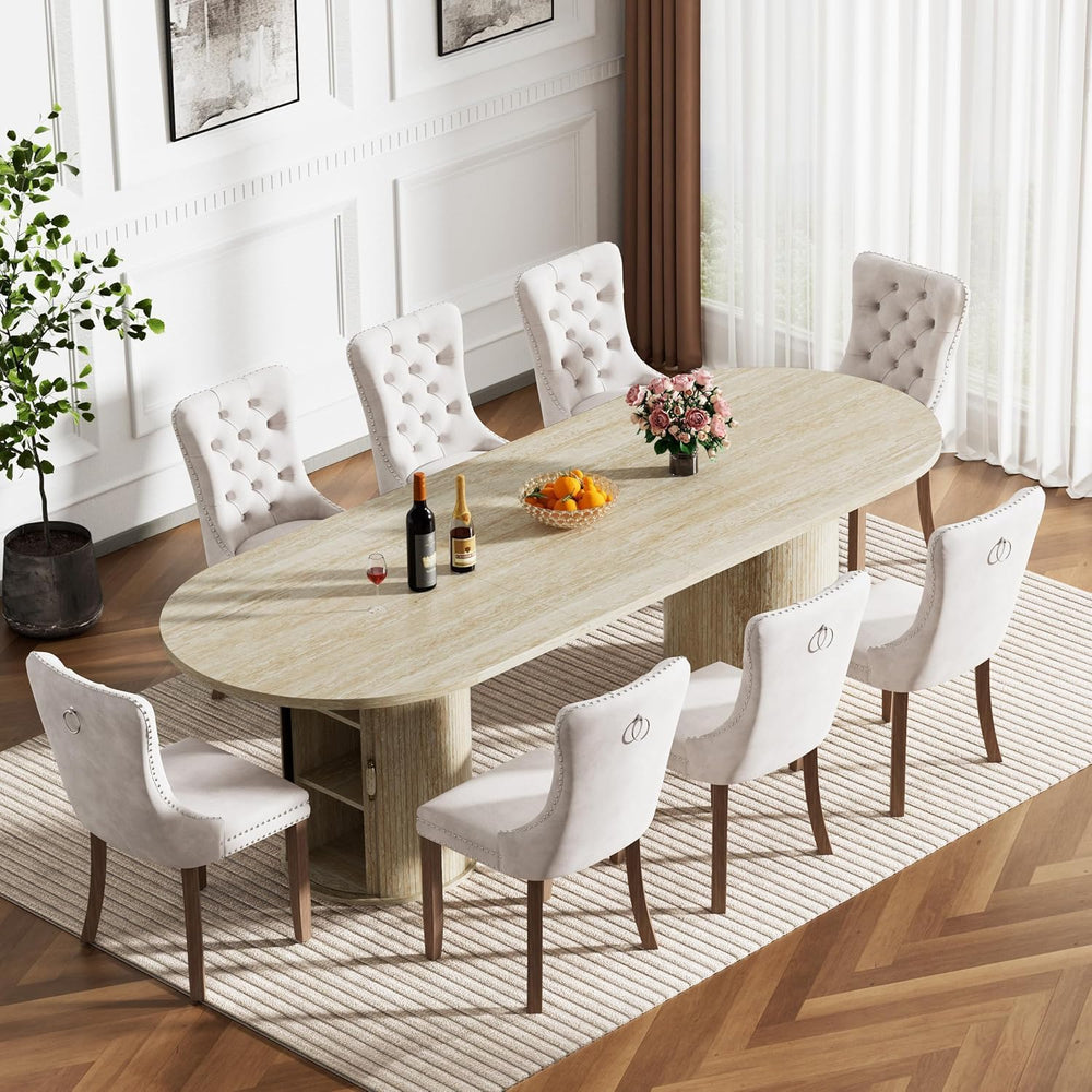 Modern Extendable Dining Table for 6-8-10,Rustic Expandable Oval Kitchen Tabl...