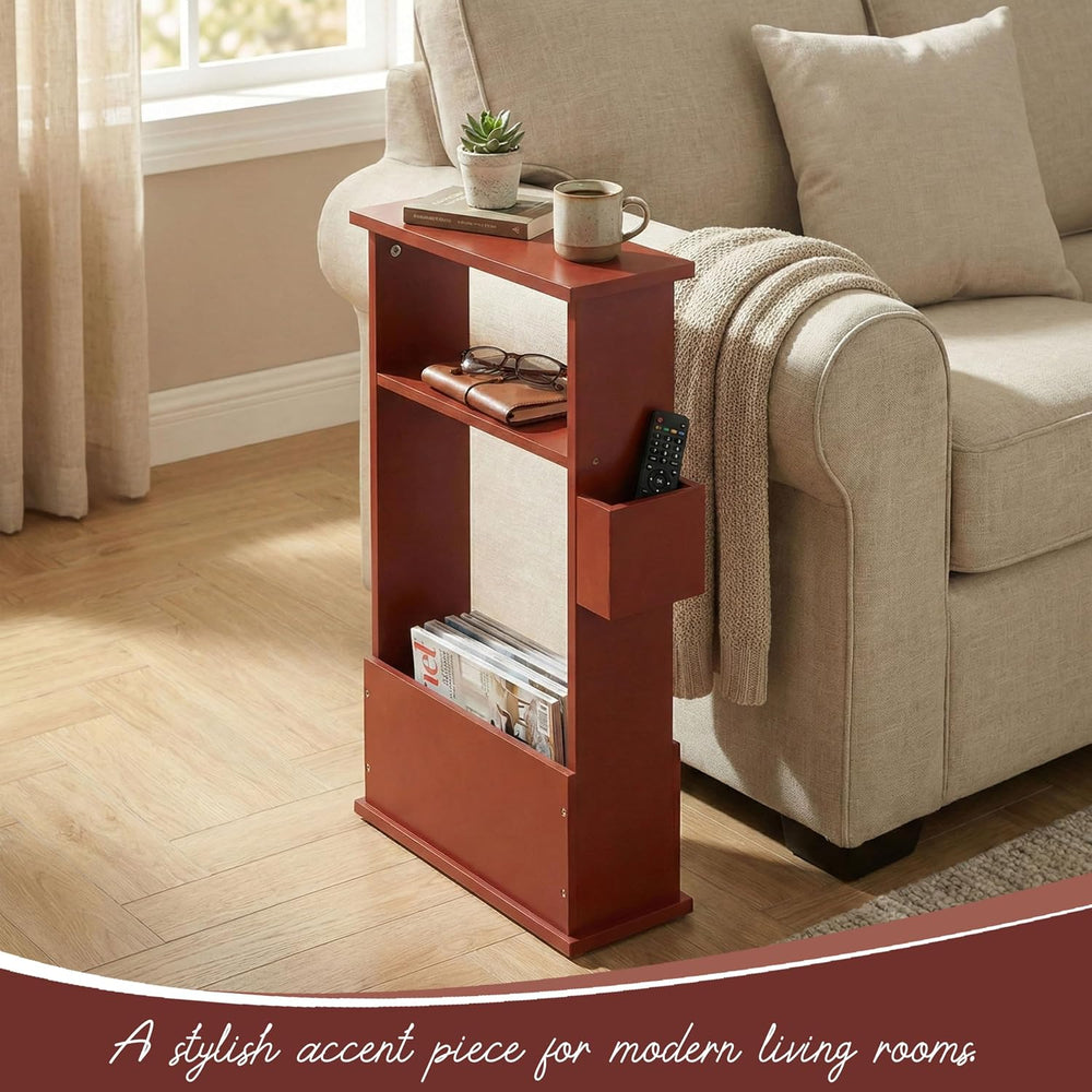 Kings Brand Furniture Narrow Side Table with Storage Shelf, Slim End Table wi...