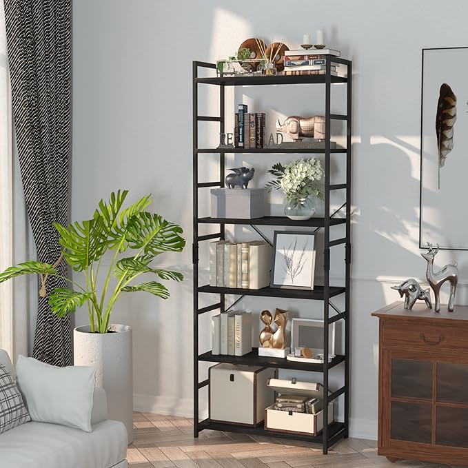 NUMENN 6 Tier Bookshelf, Tall Bookcase Shelf Storage Organizer, Modern Book S...