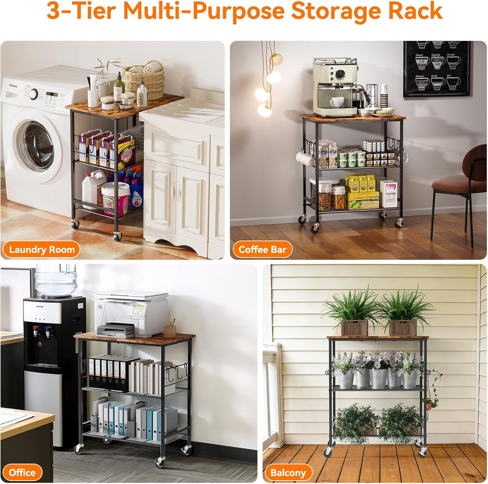 NTE Rolling Kitchen Microwave Cart, 3 Tier Microwave Stand with Storage, Smal...