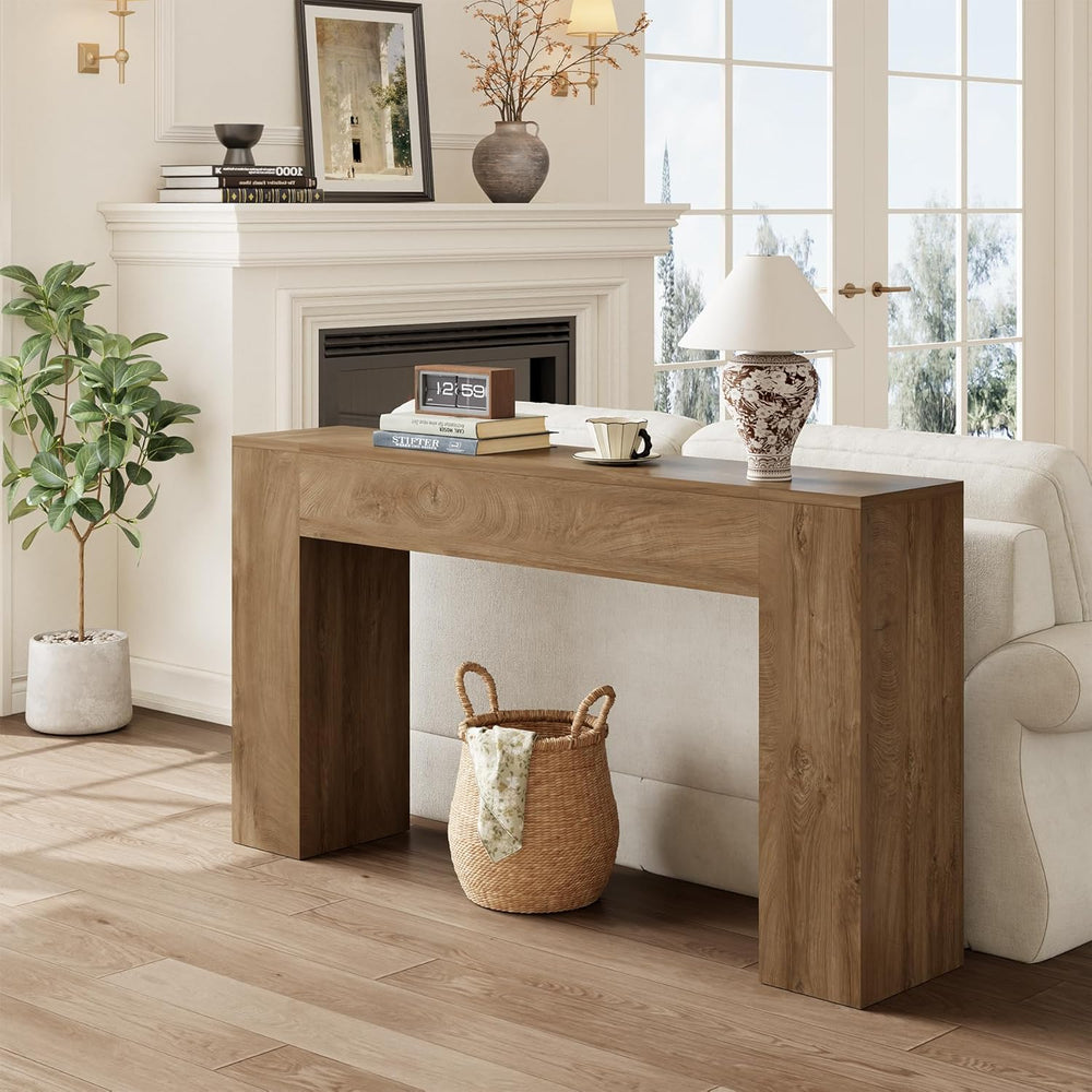 Epecoya 53-Inch Wood Console Table for Entryway Living Room, Oak Brown